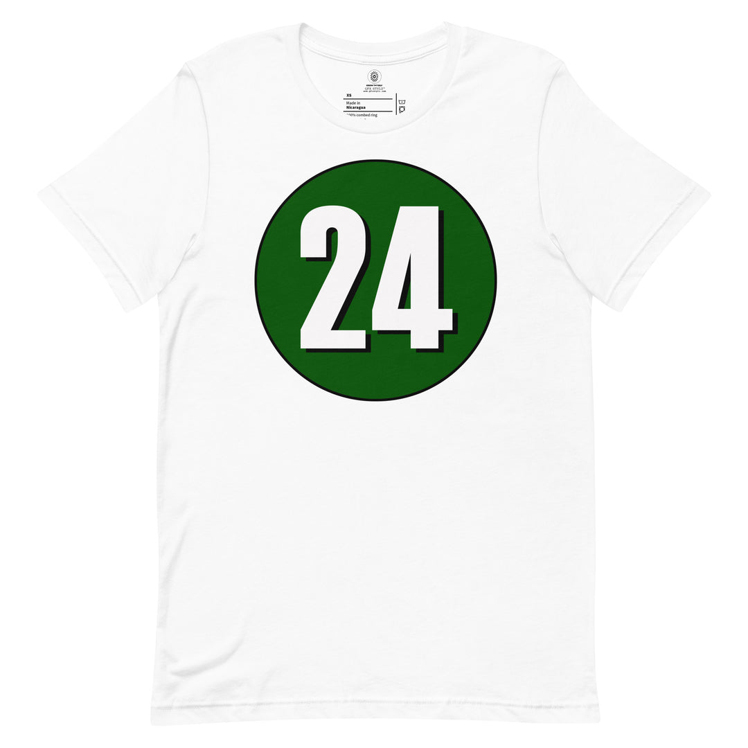 Unisex t-shirt: White on Hunter Green 24