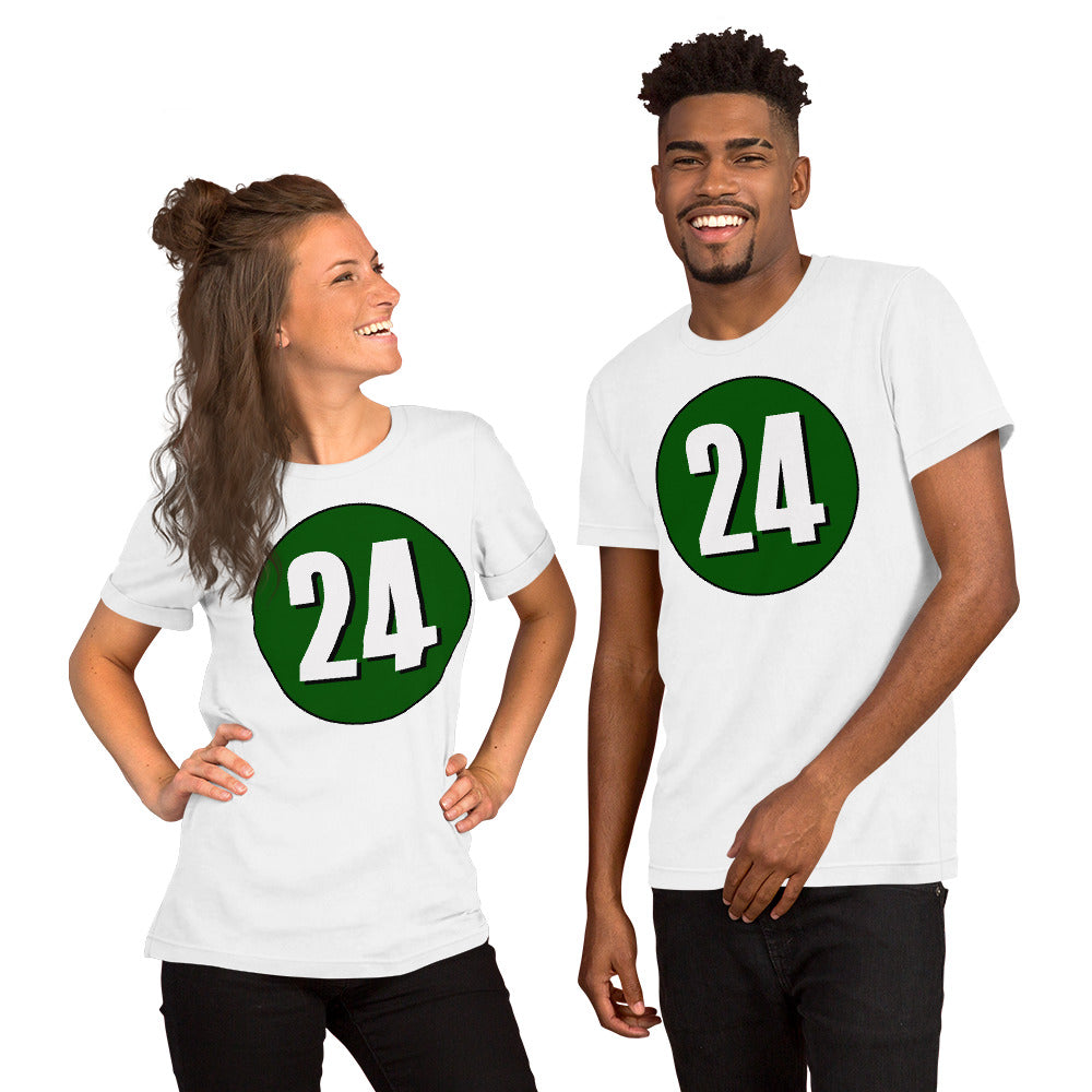 Unisex t-shirt: White on Hunter Green 24