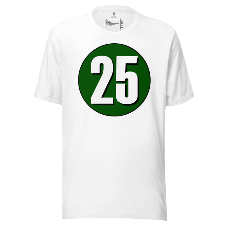 Unisex t-shirt: White on Hunter Green 25