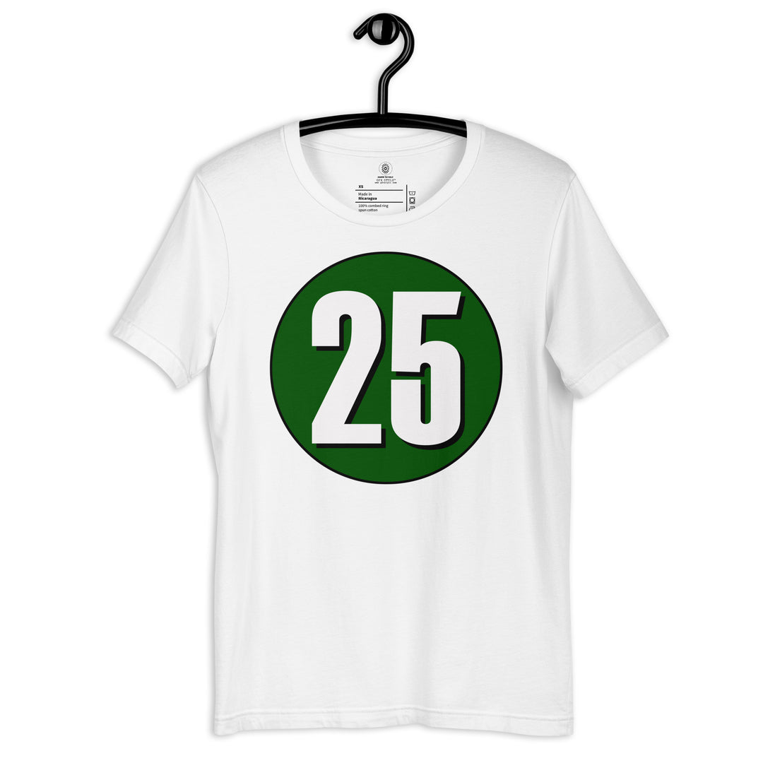 Unisex t-shirt: White on Hunter Green 25