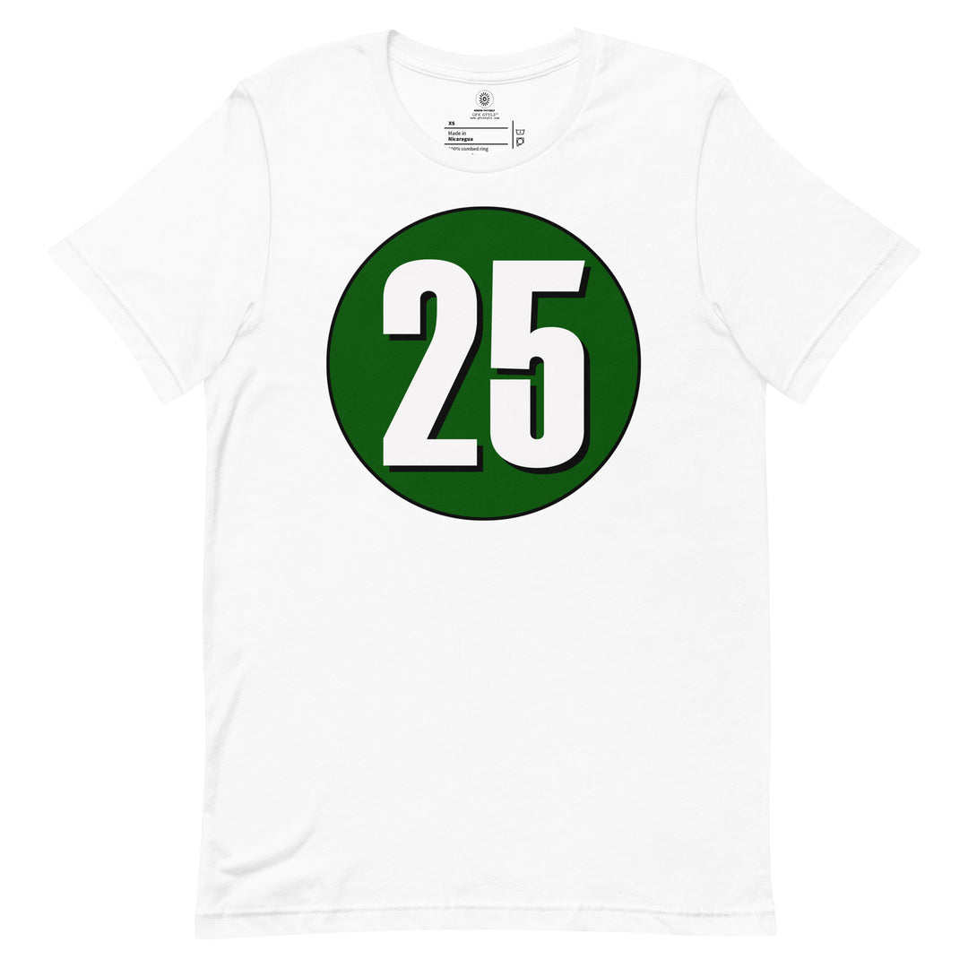 Unisex t-shirt: White on Hunter Green 25