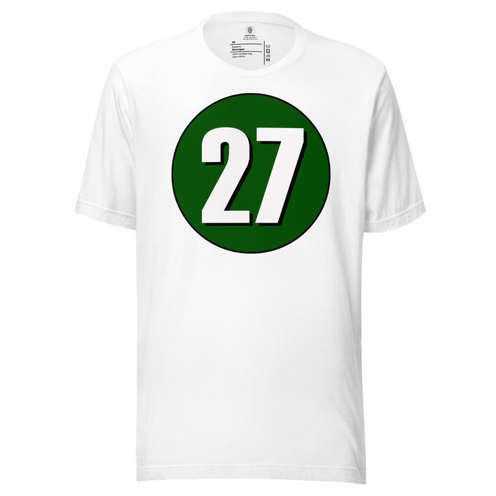 Unisex t-shirt: White on Hunter Green 27