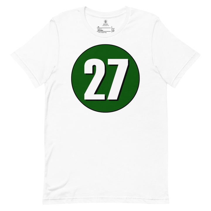 Unisex t-shirt: White on Hunter Green 27