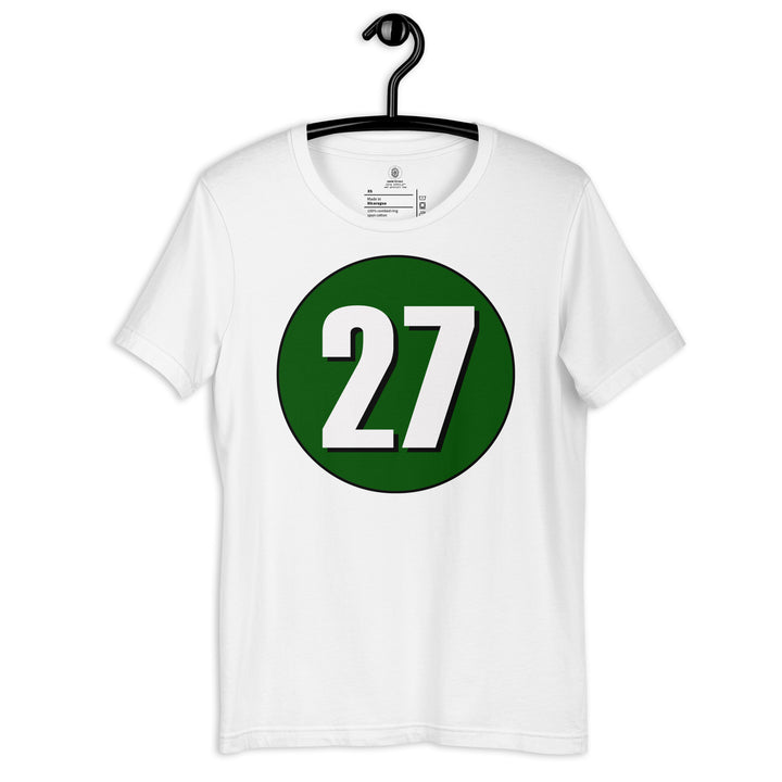 Unisex t-shirt: White on Hunter Green 27