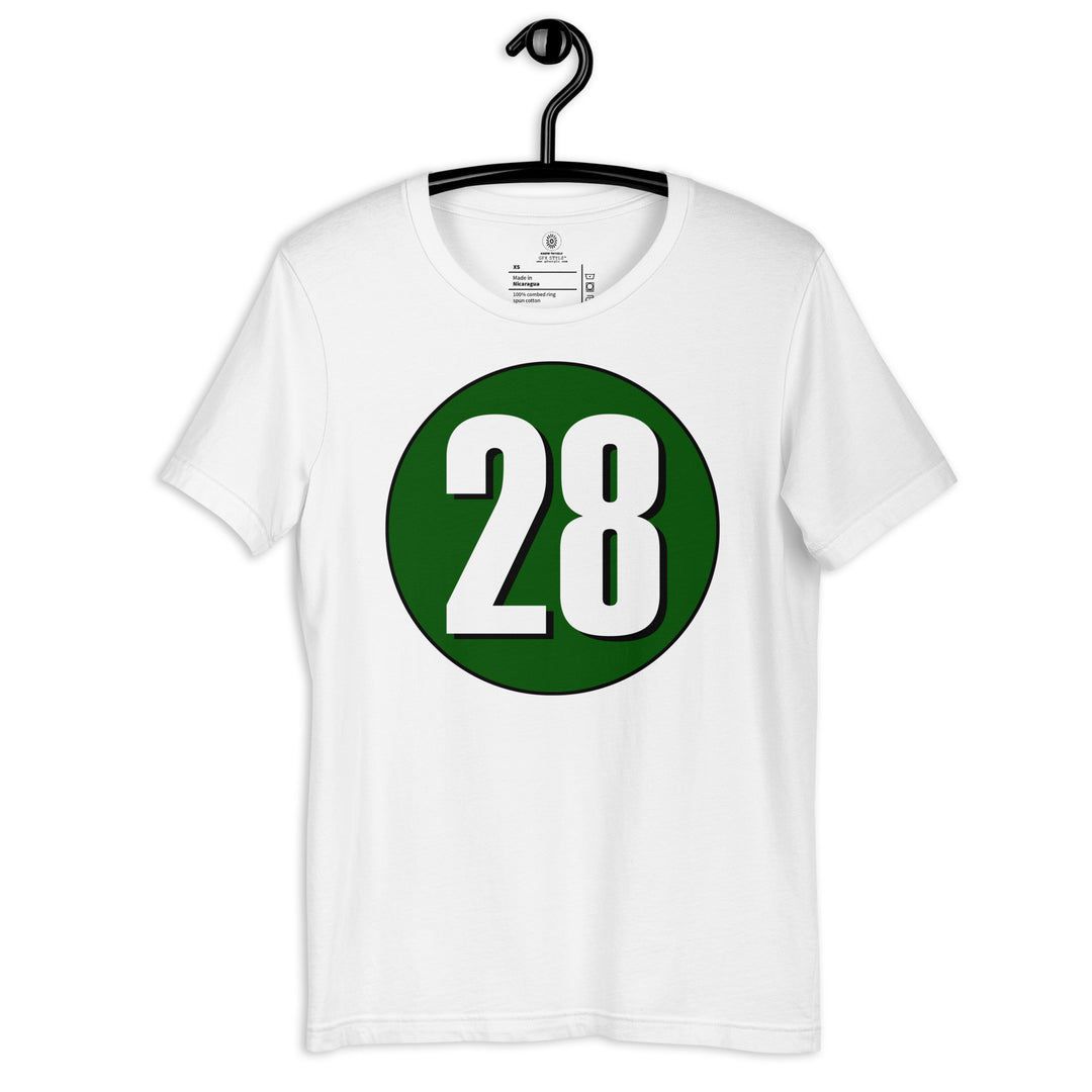 Unisex t-shirt: White on Hunter Green 28