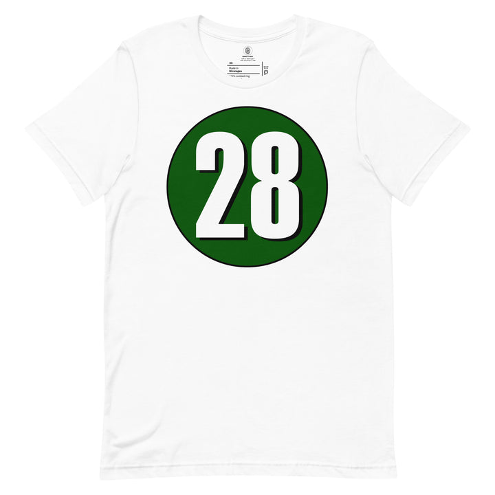 Unisex t-shirt: White on Hunter Green 28