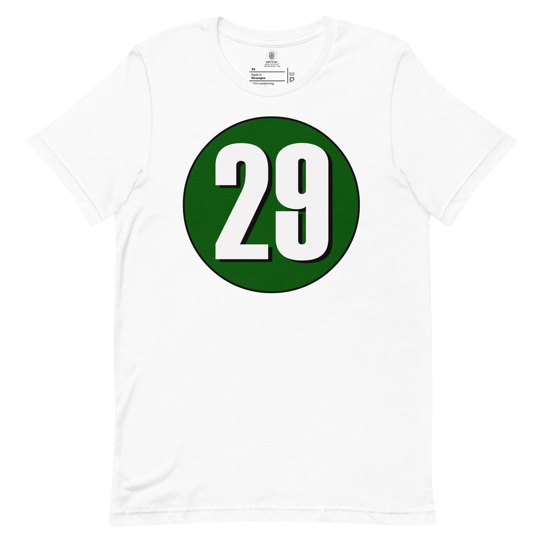 Unisex t-shirt: White on Hunter Green 29