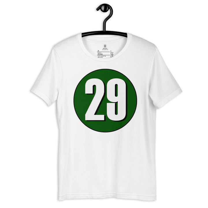 Unisex t-shirt: White on Hunter Green 29