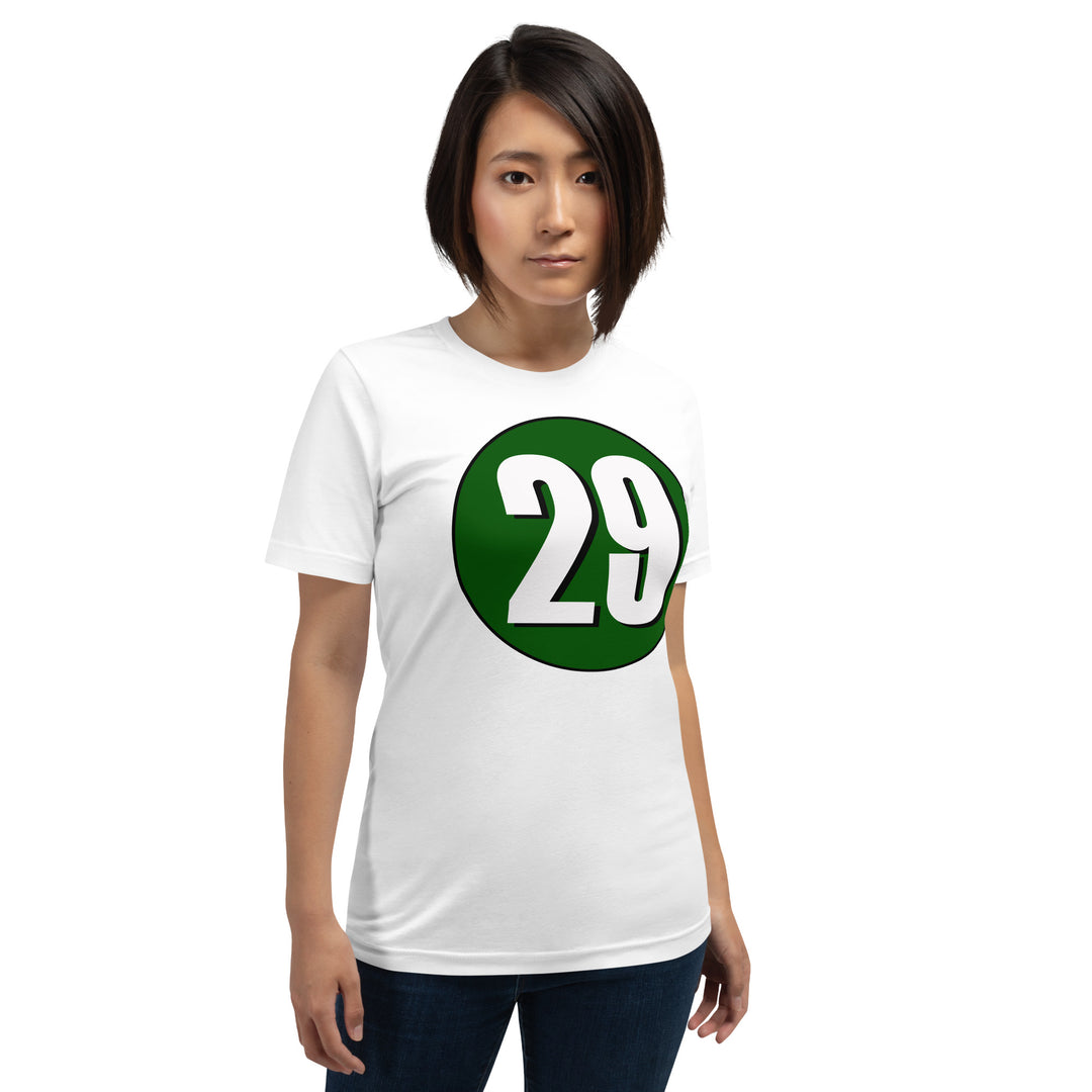 Unisex t-shirt: White on Hunter Green 29