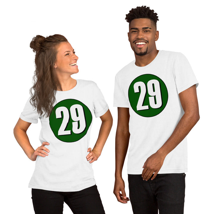 Unisex t-shirt: White on Hunter Green 29