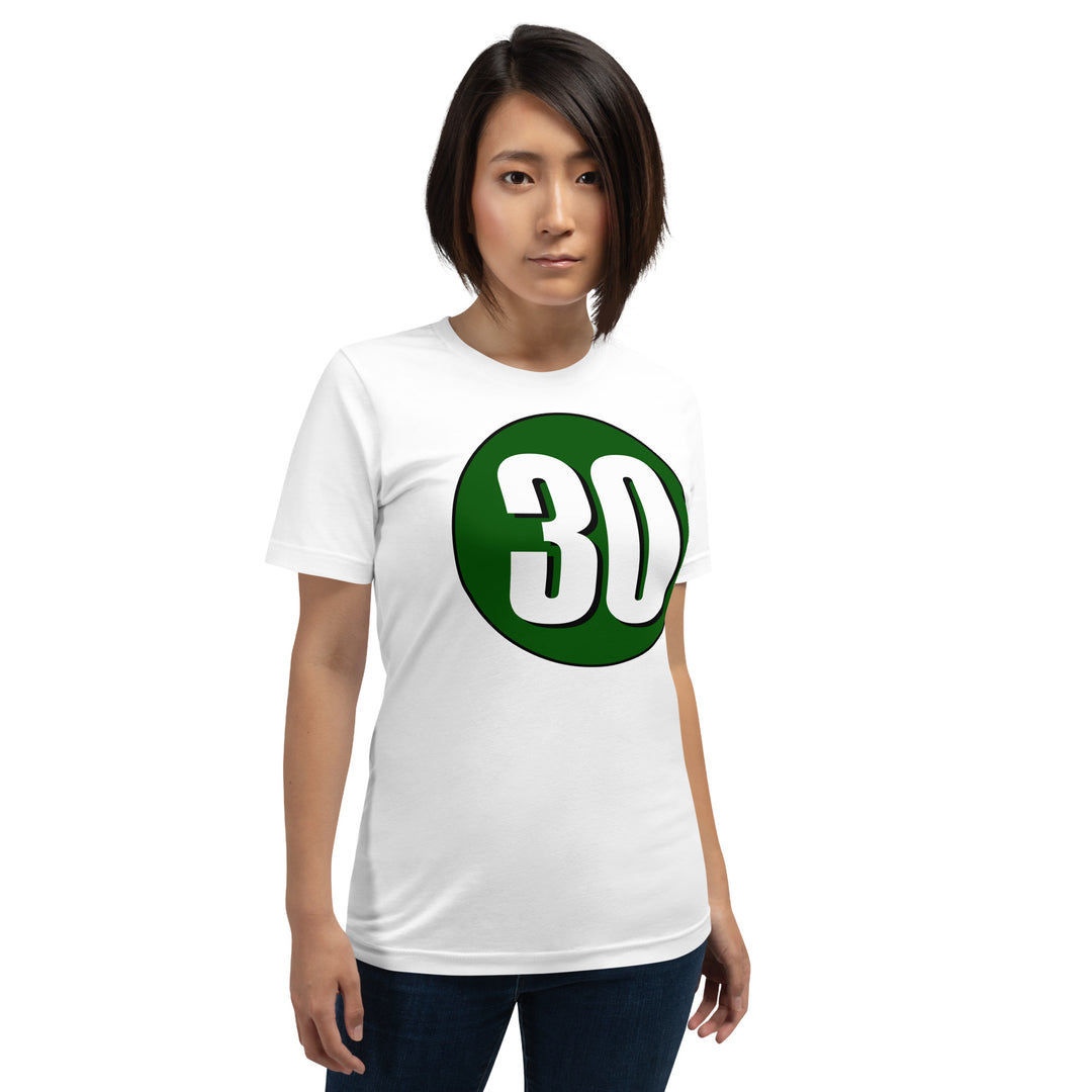 Unisex t-shirt: White on Hunter Green 30