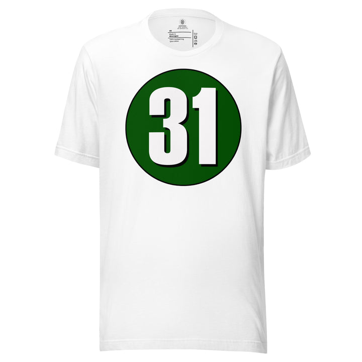 Unisex t-shirt: White on Hunter Green 31