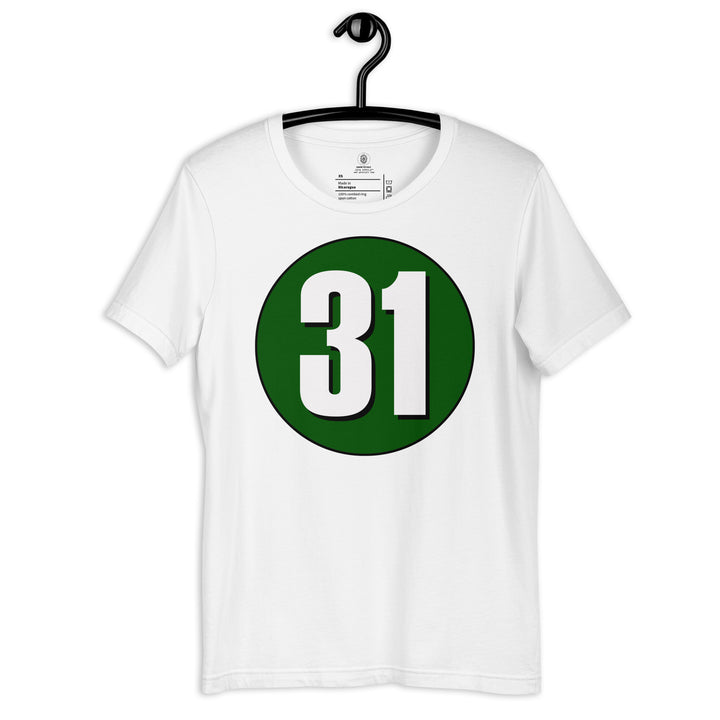 Unisex t-shirt: White on Hunter Green 31