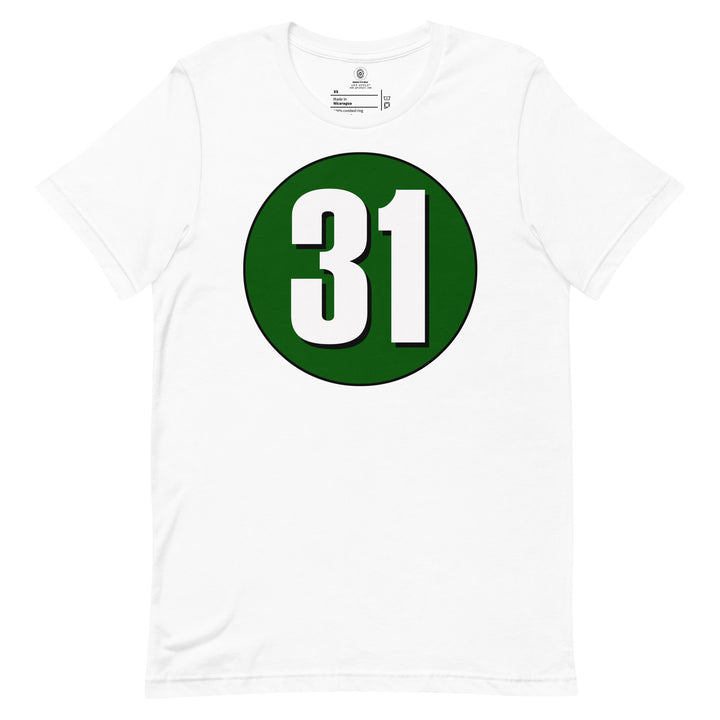 Unisex t-shirt: White on Hunter Green 31