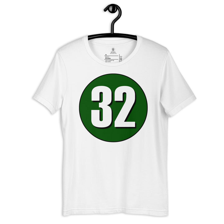 Unisex t-shirt: White on Hunter Green 32