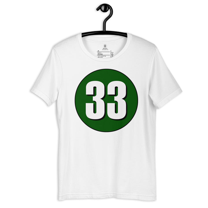 Unisex t-shirt: White on Hunter Green 33