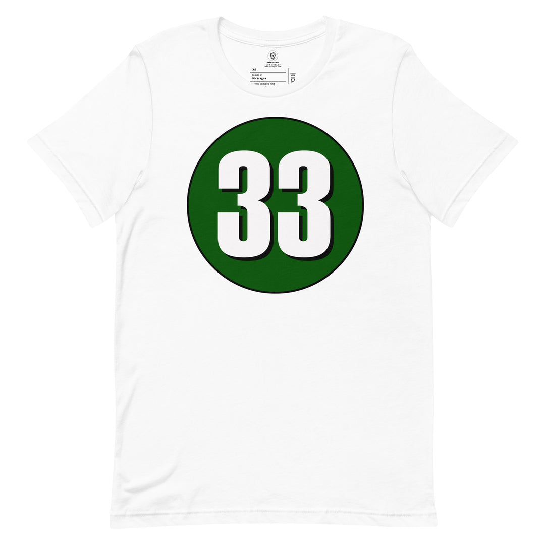 Unisex t-shirt: White on Hunter Green 33