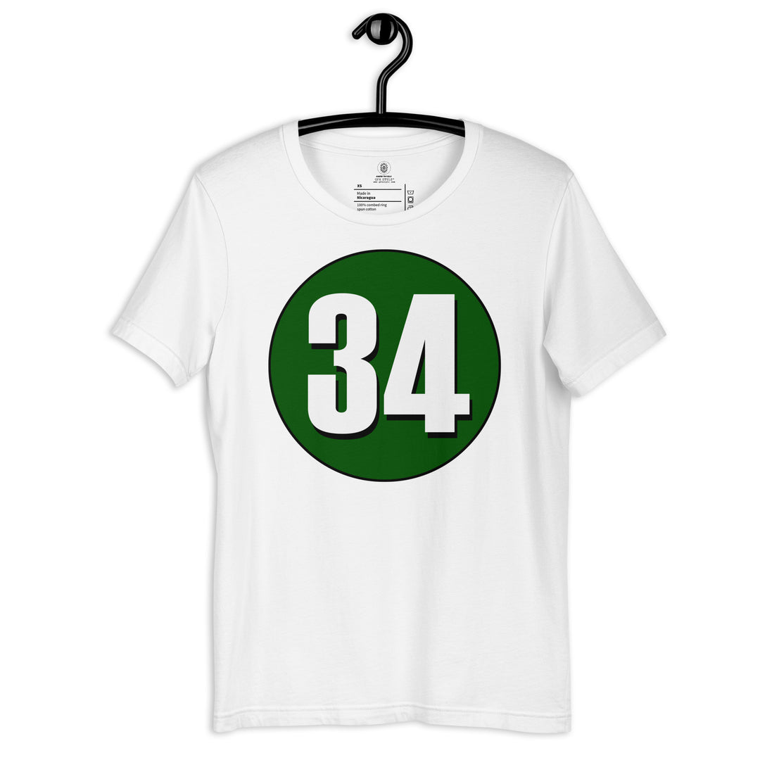 Unisex t-shirt: White on Hunter Green 34