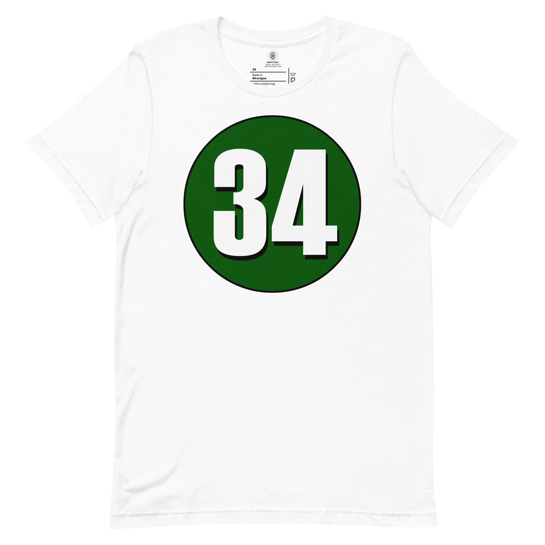 Unisex t-shirt: White on Hunter Green 34