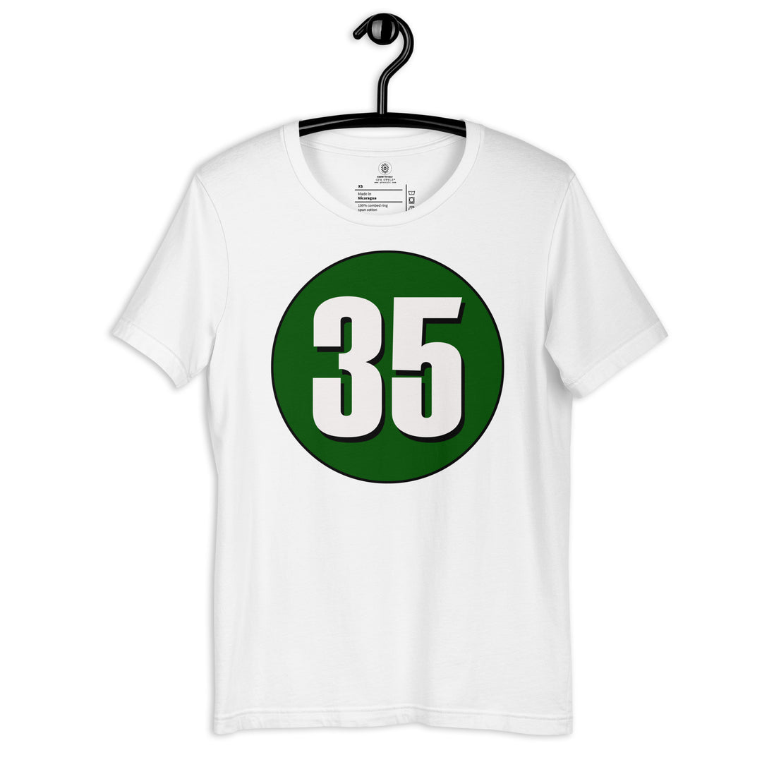 Unisex t-shirt: White on Hunter Green 35