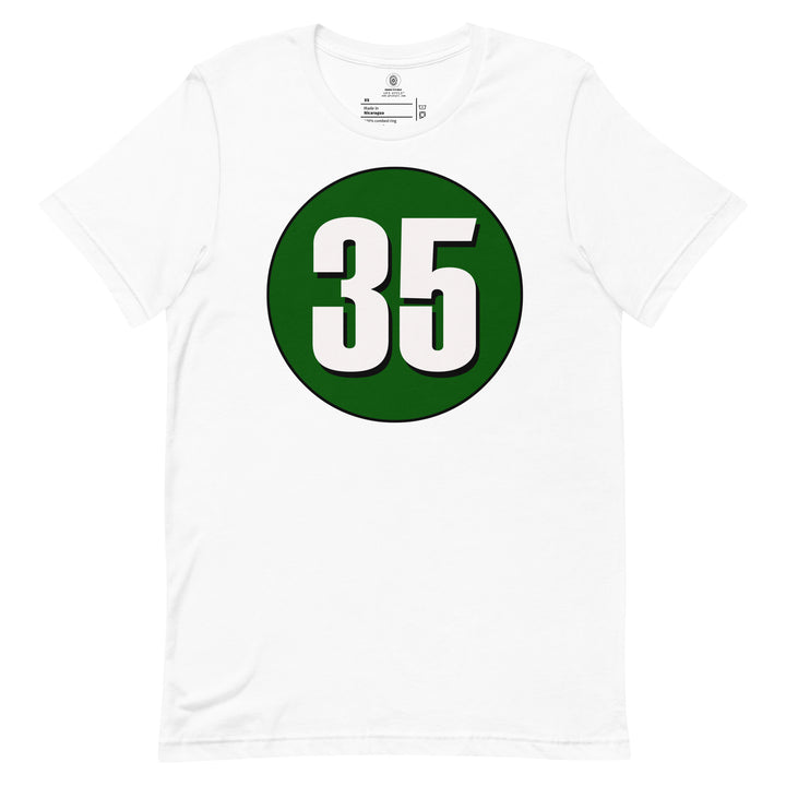 Unisex t-shirt: White on Hunter Green 35