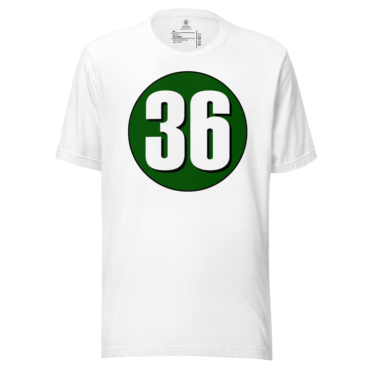 Unisex t-shirt: White on Hunter Green 36