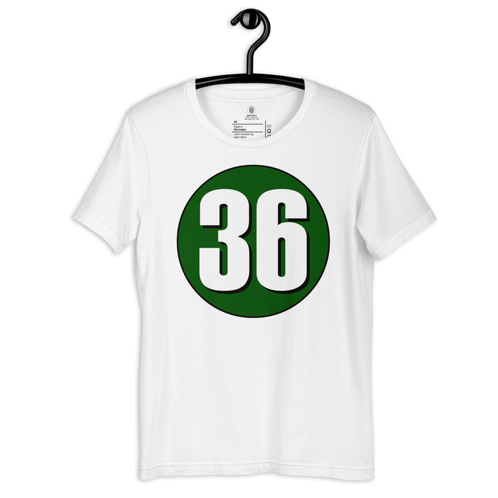 Unisex t-shirt: White on Hunter Green 36