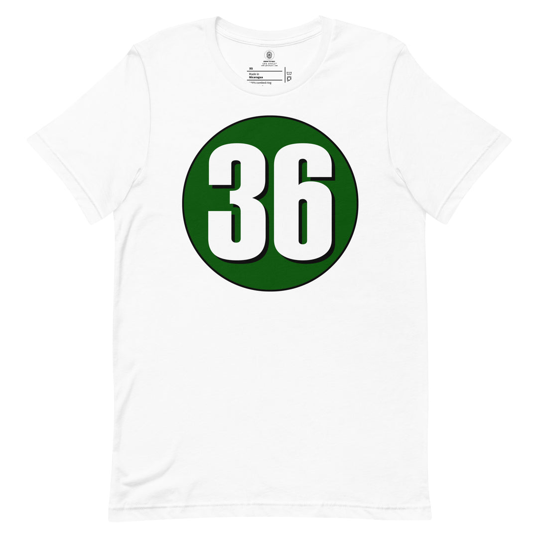 Unisex t-shirt: White on Hunter Green 36