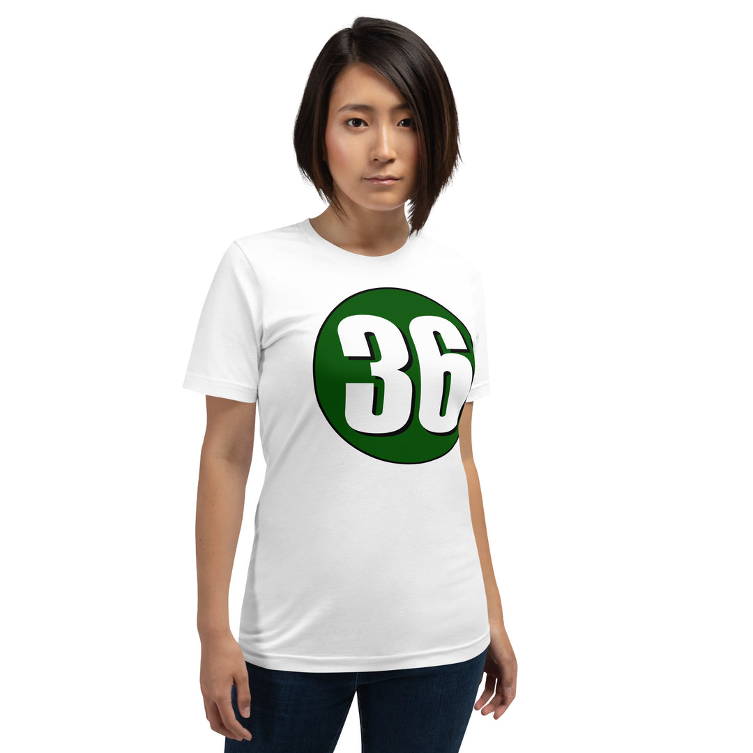 Unisex t-shirt: White on Hunter Green 36