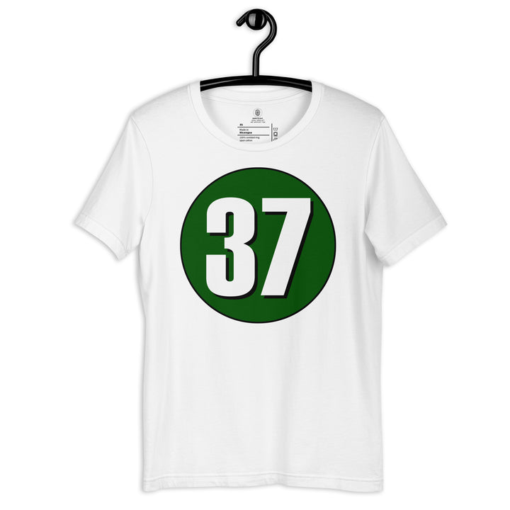 Unisex t-shirt: White on Hunter Green 37