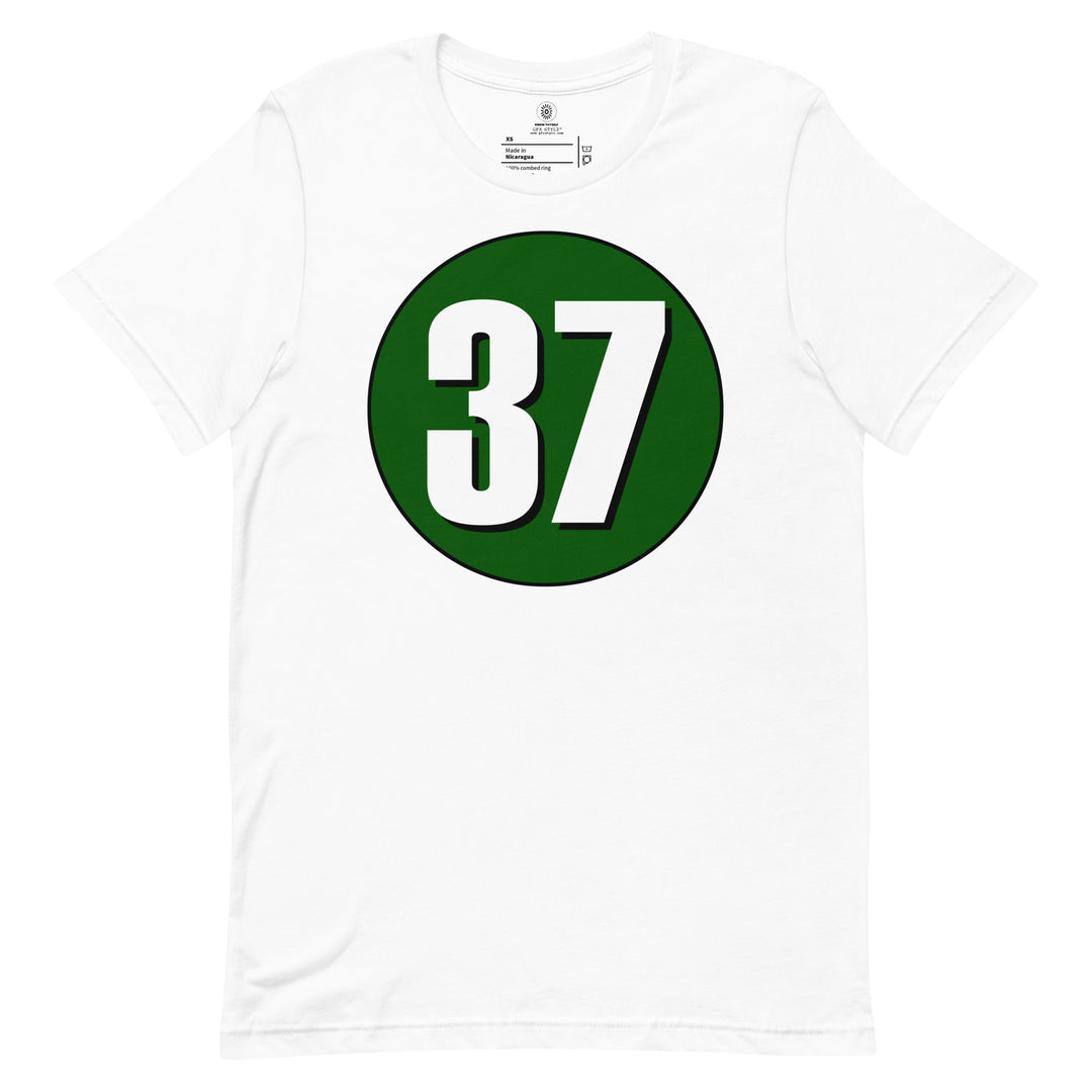 Unisex t-shirt: White on Hunter Green 37