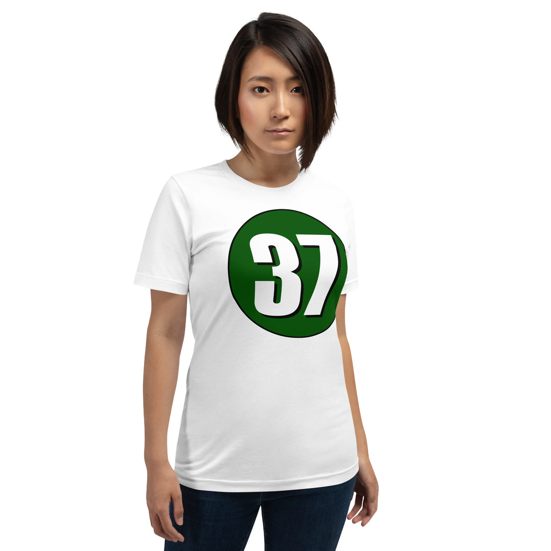 Unisex t-shirt: White on Hunter Green 37