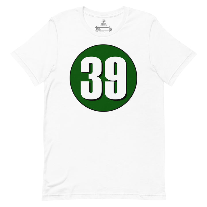 Unisex t-shirt: White on Hunter Green 39