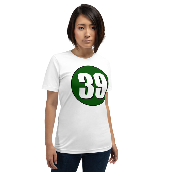 Unisex t-shirt: White on Hunter Green 39