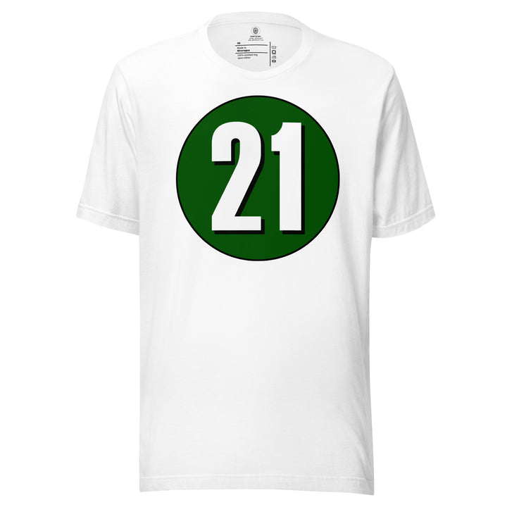 Unisex t-shirt: White on Hunter Green 21