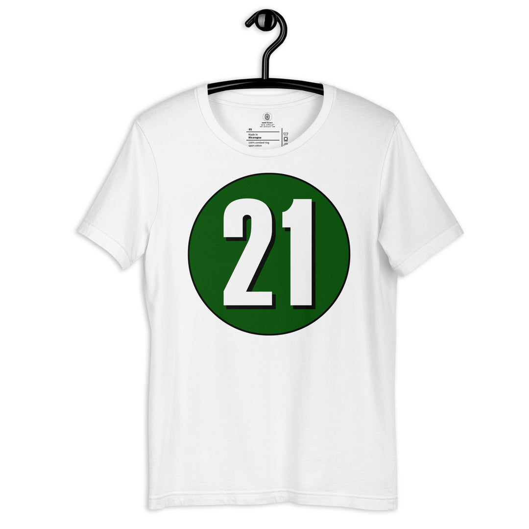 Unisex t-shirt: White on Hunter Green 21