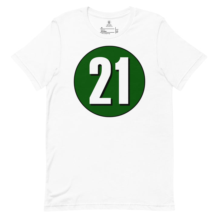 Unisex t-shirt: White on Hunter Green 21