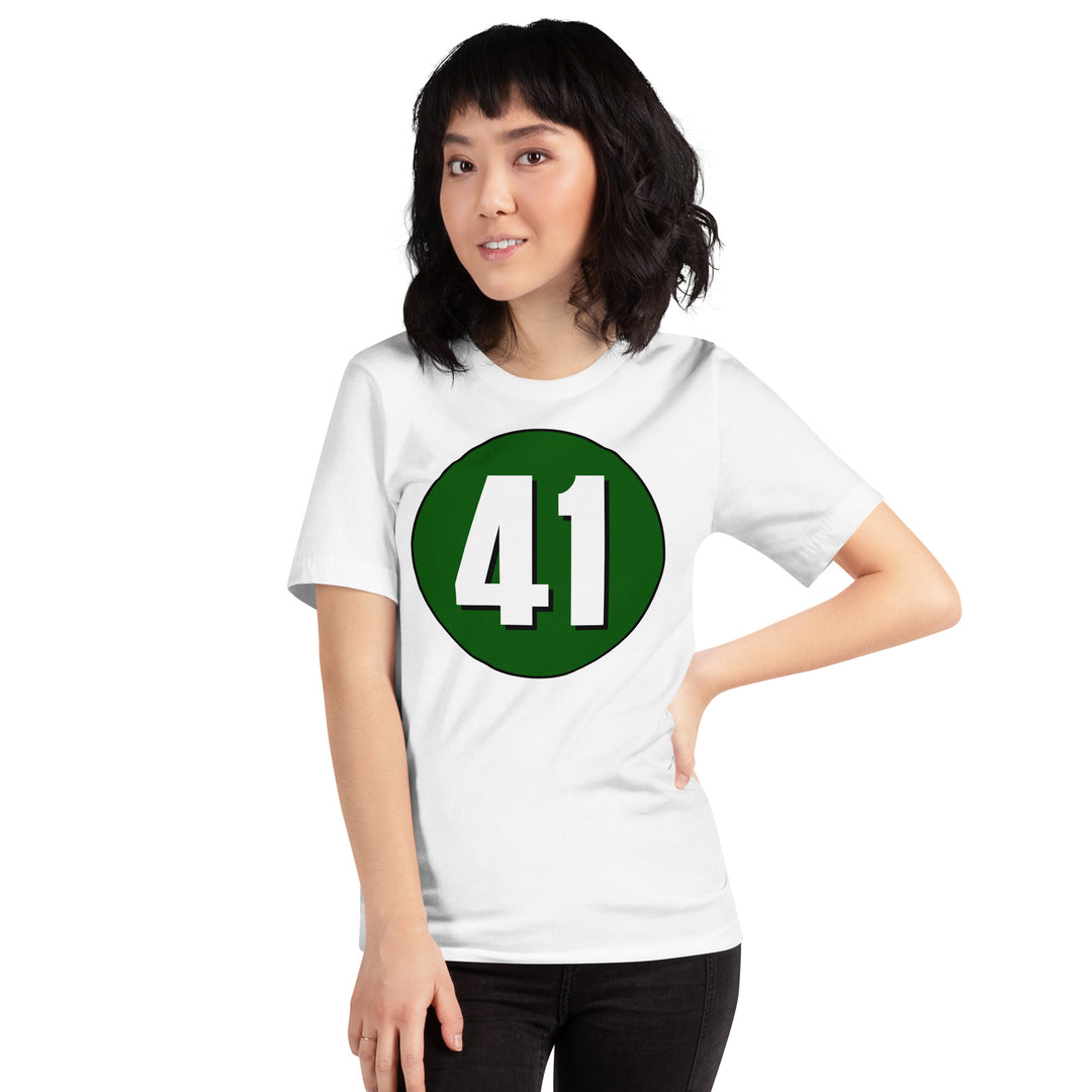 Unisex t-shirt: White on Hunter Green 41