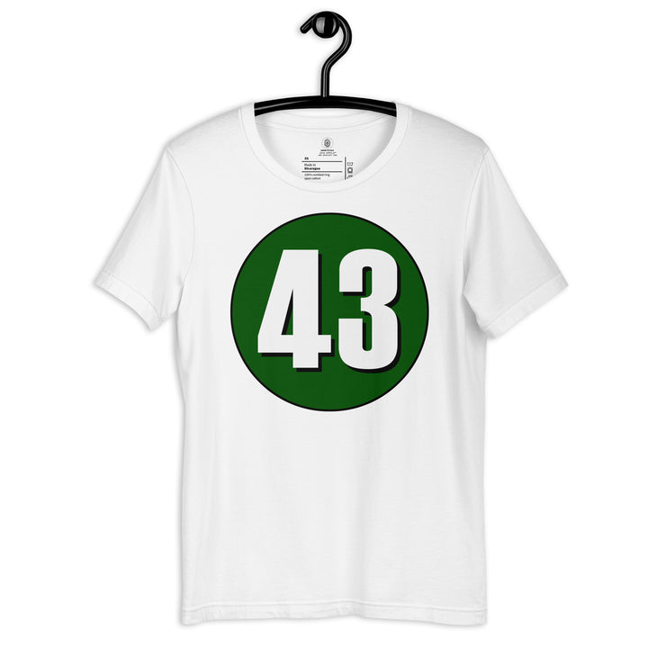 Unisex t-shirt: White on Hunter Green 43