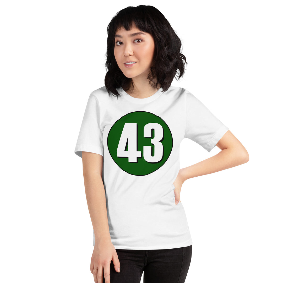 Unisex t-shirt: White on Hunter Green 43