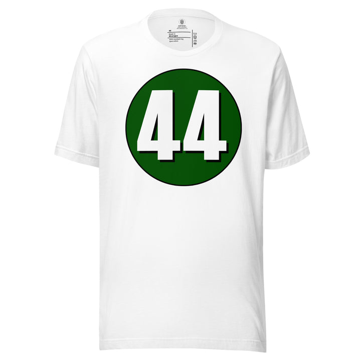 Unisex t-shirt: White on Hunter Green 44