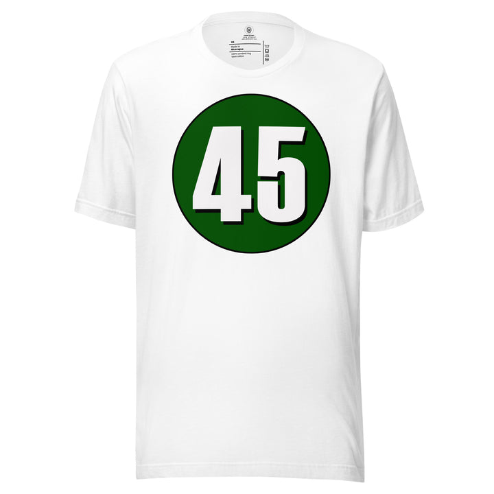 Unisex t-shirt: White on Hunter Green 45