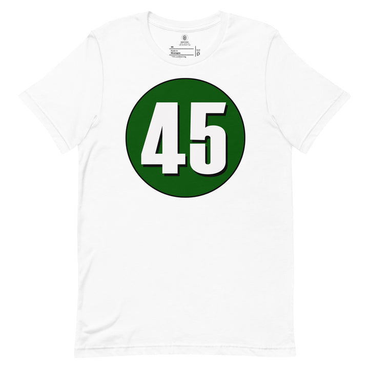 Unisex t-shirt: White on Hunter Green 45