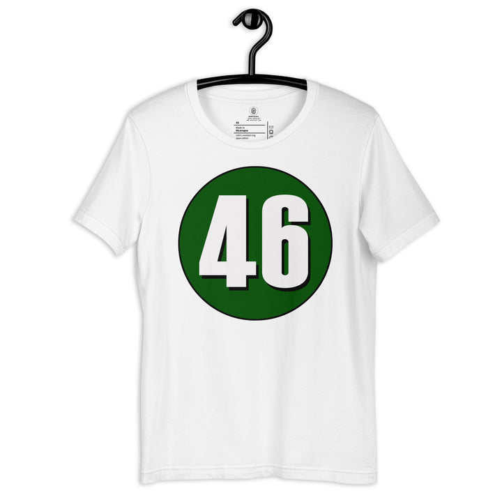 Unisex t-shirt: White on Hunter Green 46