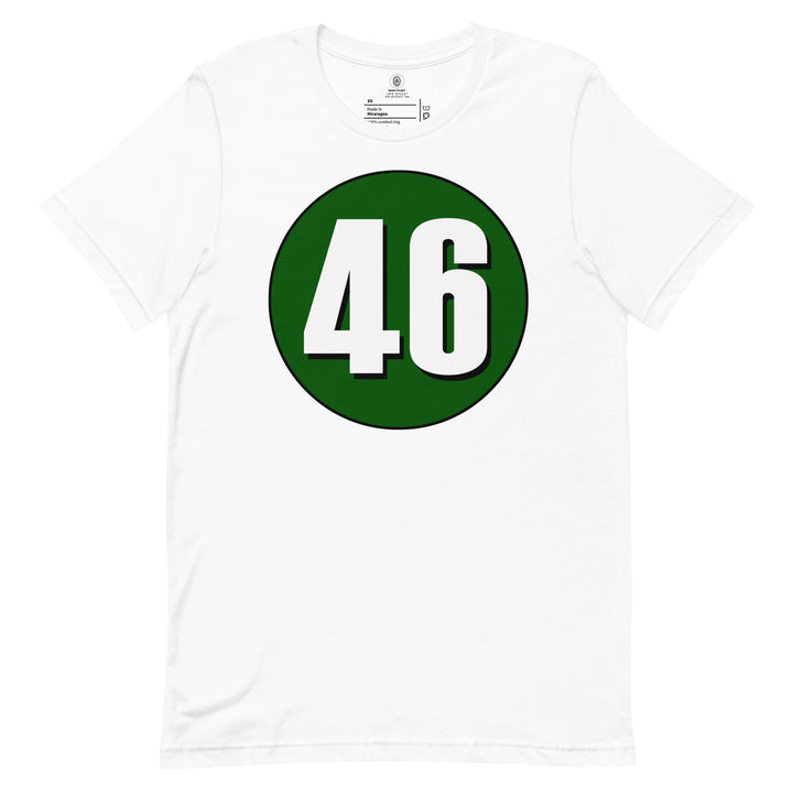 Unisex t-shirt: White on Hunter Green 46