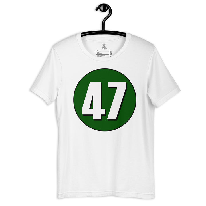 Unisex t-shirt: White on Hunter Green 47