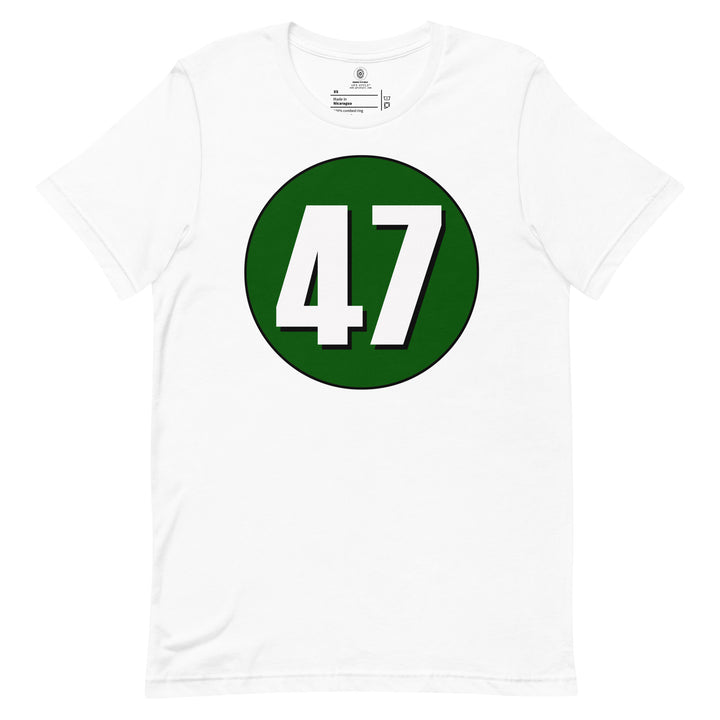 Unisex t-shirt: White on Hunter Green 47