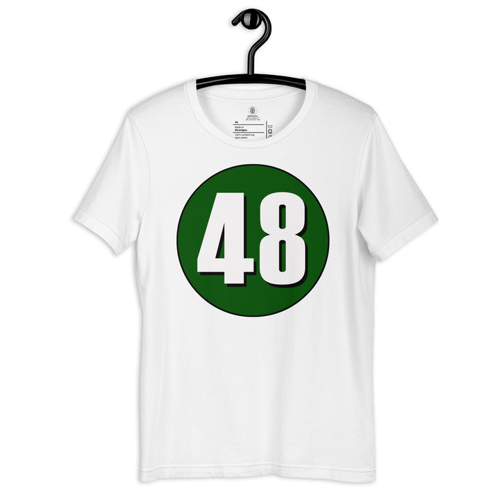 Unisex t-shirt: White on Hunter Green 48