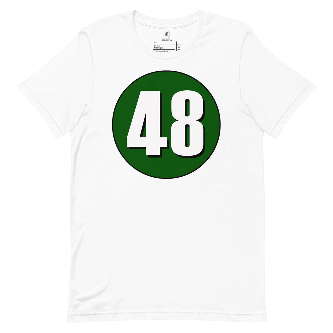 Unisex t-shirt: White on Hunter Green 48