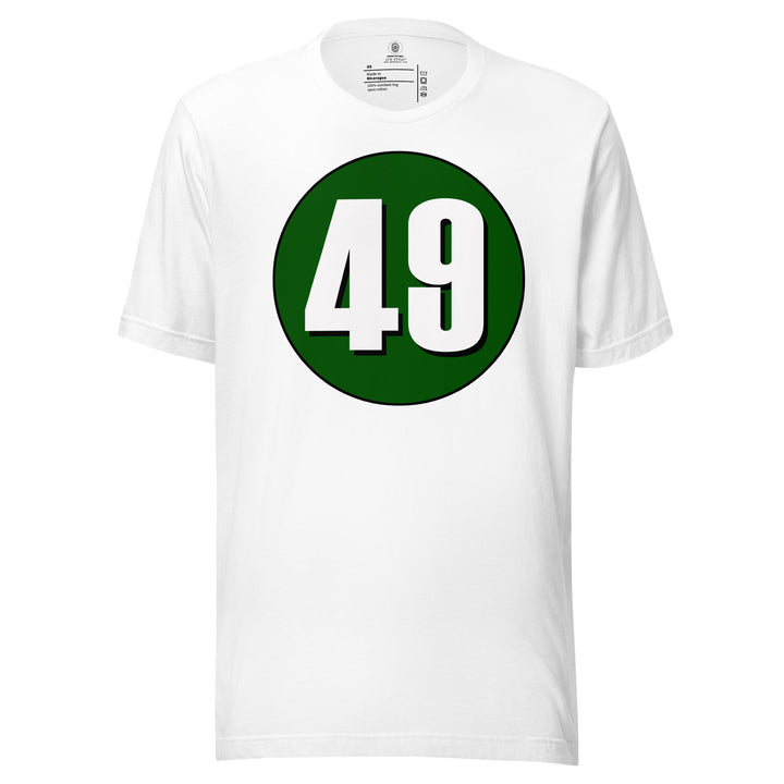 Unisex t-shirt: White on Hunter Green 49